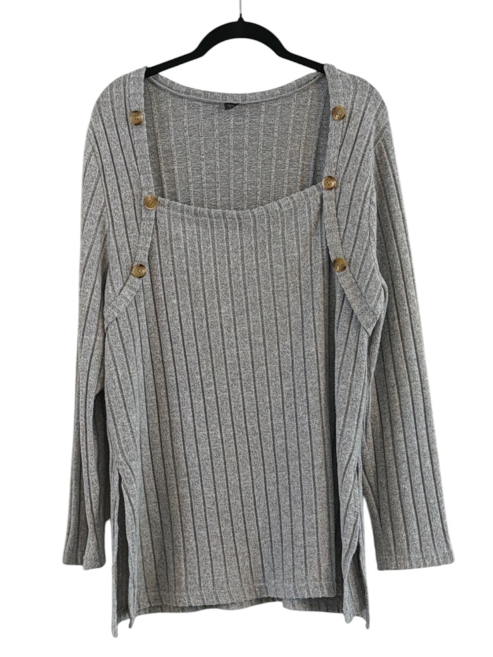 SHEIN Gray Ribbed Wide-Leg Pants & Button-Accent Knit Top Set Size 4XL = 2X/20 - Picture 2 of 13
